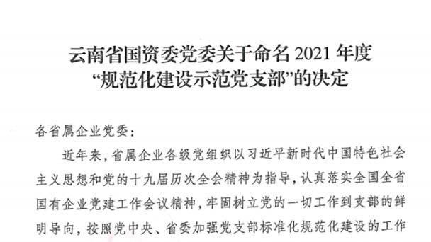 热烈祝贺！云煤（创世大发）集团所属2个党支部被命名为省国资委2021年度“规范化建设树模党支部”